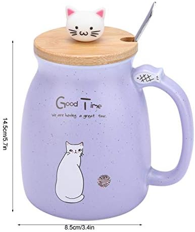 כוס קרמיקה של 420 מל חתול עם כף ומכסה קפה קפה ספל תה חלב לחלב משרד ביתי