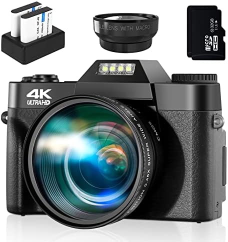 מצלמה דיגיטלית 4K לצילום ווידאו, מצלמת Vlogging 48MP ליוטיוב, מיקוד אוטומטי 16x מצלמת נסיעה זום דיגיטלית עם כרטיס