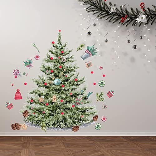 59 על 47 אינץ גדול עץ חג המולד מדבקות קיר עשה זאת בעצמך צבעי מים מדבקות נשלף עץ חג המולד גיינט