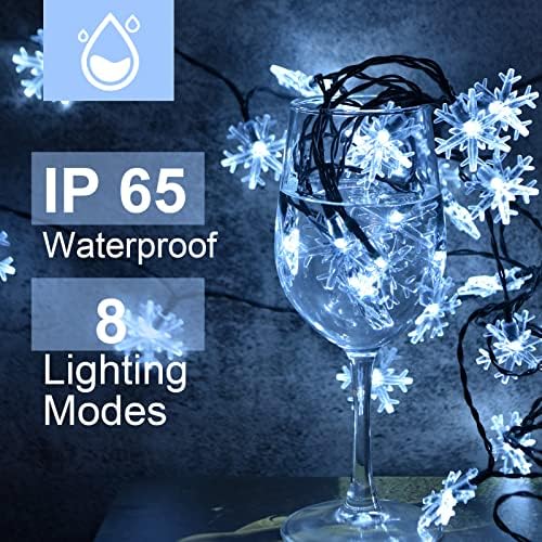 2 חבילות חג המולד של פתית שלג אורות חוט חיצוניים, 50 LED 8 מודעות סולארי קישוטי פתית שלג מופעלים