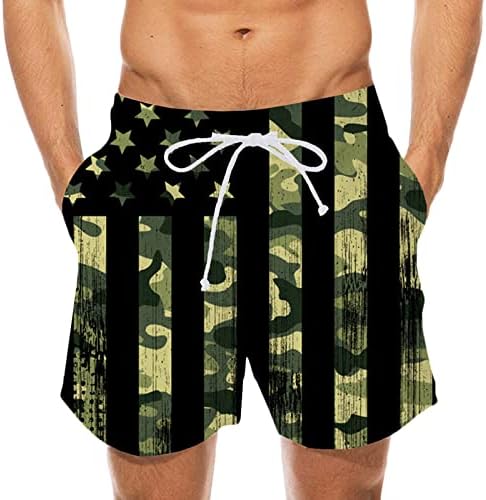 מכנסיים קצרים של יום העצמאות לחוף לגברים הדפס דגל מפוספס מכנסיים קצרים נמתחים קיץ מזדמן של מכנסיים מהיר יבש מהיר