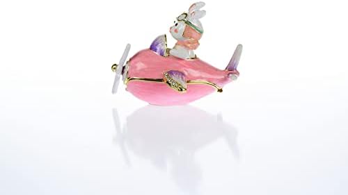 ארנב קרן קופל מעופף קופסת תכשיטים של מטוס ורוד מעוטר באחסון תכשיטים גבישים סטאש צבוע בעבודת יד רעיון מתנה