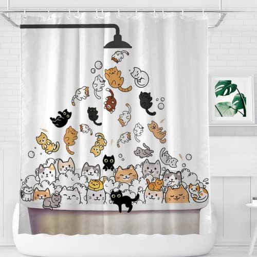 Huanxiangouyue מצחיק אפור גשם חתולים וילונות מקלחת למקלונות אטומים למים אטומים למים עם חתולים