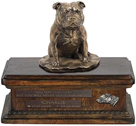 סטאפורדשייר בול טרייר, כד עבור כלב אפר זיכרון עם פסל, לחיות מחמד של שם וציטוט-ארטדוג אישית