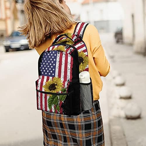 בציר חמניות עם אמריקאי דגל נסיעות תרמילי אופנה כתף תיק אור משקל רב כיס תרמיל עבור בית ספר מחקר עבודת קניות