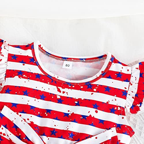 בנות פעוטות שמלת יום עצמאות של שרוול עף 4 של שמלת יולי כוכב הדפסים מפוספסים ילדים טול נסיכה תלבושת תינוקות
