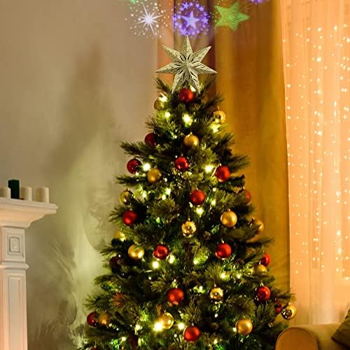טופר עץ חג המולד פיטריק, 8 כוכב עץ חג המולד מזהב עם אורות מקרן, טופר עץ כוכב מואר 7 נקודות, טופרי העץ