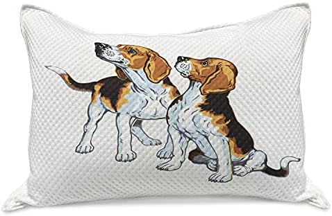 כיסוי כרית סרוג של Ambesonne Beagle, גרפיקה צבעונית מאוירת 2 ניחוח כלב חיה מגדילה ישיבה ועמידה, כיסוי כרית