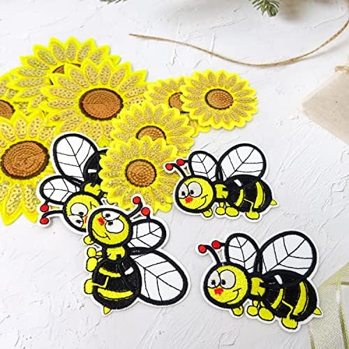 Honbay 12 יחידות דבורים חמודות וטלאי חמניות טלאים רקומים דקורטיביים תופרים / ברזל על אפליקציות לחולצות,