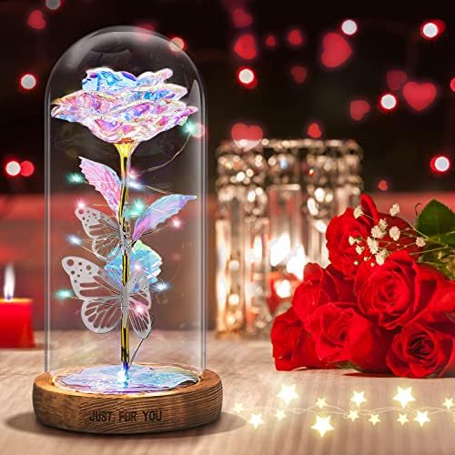 יום אמהות מתנות ורדות לאמא - פרחי ורד גלקסי בכיפת זכוכית צבעונית אור אור אור רוזה מתנות מבת בן יום הולדת