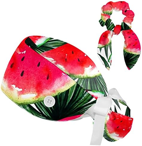 ירקות פירות עגבניות אדום דפוס כובע עבודה עם כפתורים, כובע קרצוף שיער ארוך עם שיער קשת מחזיק קוקו מצמצם