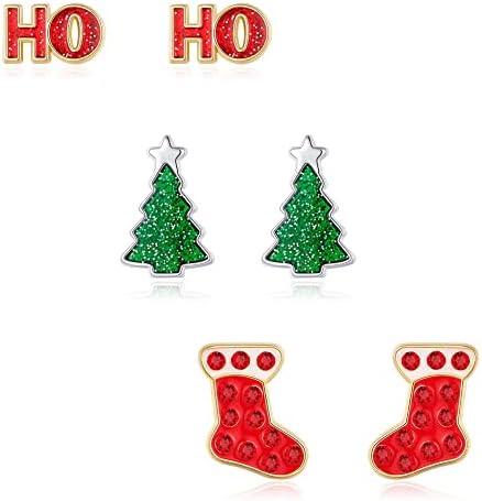 לילי ולבן חג המולד עגילים לנשים איילי להתנדנד עגילי קשת עגילי אדום גרבי הו הו חג המולד עץ אור הנורה סוכריית