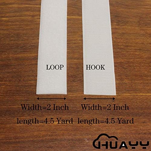רוחב Huayy 2 אינץ 'באורך 4.5 מטר, תפור על סגנון וו ולולאה, בד רצועות ניילון לא דבק, לבן