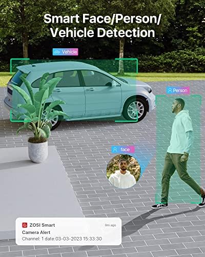 מערכת מצלמות אבטחה של Zosi 4K 16CH POE עם זיהוי רכב של AI Face Person, 10 x 5MP מעקב אוטומטי חיצוני מעקב אחר
