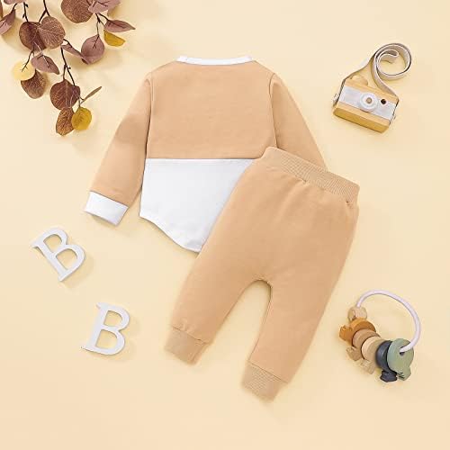 RTNNSBBFCM תינוק תינוק אביב בגדי סתיו שרוול ארוך חולצת כיס קדמית מכנסי טרנינג עליונים 2 יחידות תלבושת מזדמנת