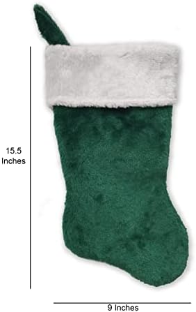 עיצוב קצה קשה רקום גרב חג המולד הראשוני, קטיפה ירוקה ולבן, M ראשוני