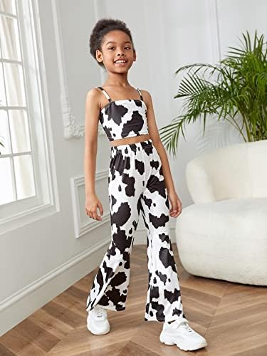 ילדה של 2 חתיכה תלבושות פרה הדפסת קאמי יבול למעלה והתלקחות רגל מכנסיים סט