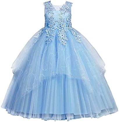 שמלת ילדה פרח לילדי חתונה טול נסיכת שמלות ארוכות אב בת ריקוד בנות רקמת תחרה