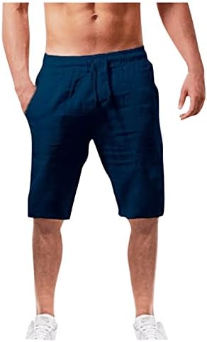 מכנסי פשתן כותנה לגברים - מזדמנים קלאסיים מותניים אלסטיים קיץ חוף חוף קל משקל קל משקל קלוש עם כיסים