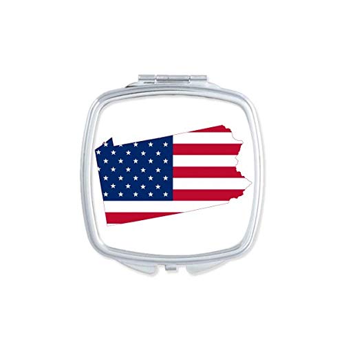פנסילבניה אמריקה מפת כוכבים פסים דגל מראה נייד קומפקטי כיס איפור כפול צדדי זכוכית