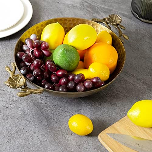 MyGift וינטג 'פליז צליל פטיש קערת פירות מתכת עם ידיות בצורת פרחים, מגש שולחן שולחן דקורטיבי מגש מגש
