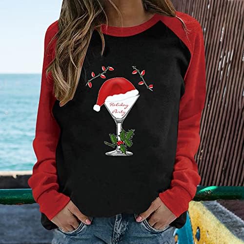 חולצת טלאים נשים אביב נשים טלאים חג המולד מודפס שרוולים ארוכים