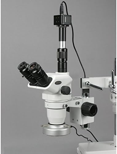 מיקרוסקופ זום סטריאו טרינוקולרי מקצועי של אמסקופ ז. מ. -4 טנץ, עיניות מיקוד פי 10, הגדלה פי 3.35 פי 90, מטרת