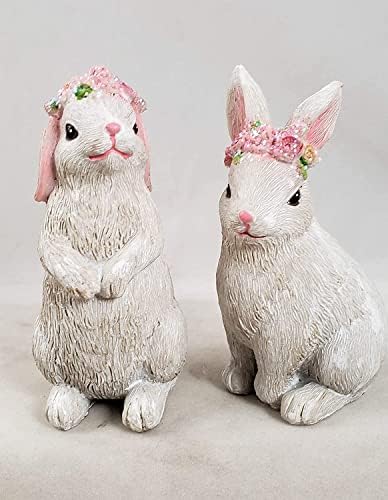 אוסף הגשר ארנבות קפיצות עם צלמיות כתרי פרחים, סט של 2