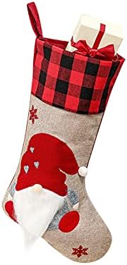מחזיקי גרבי חג המולד משובצים אדומים קישוטי משפחת גנום תלייה קישוטים לגרביים לחג המולד