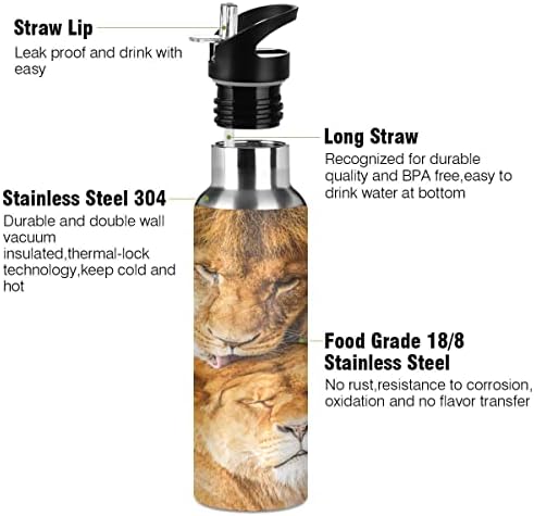 אריה גליפה בעלי חיים בקבוק מים לילדים, בקבוק מים 32 גרם עם מכסה קש לטיולי ספורט מבודד בקבוק מים נירוסטה