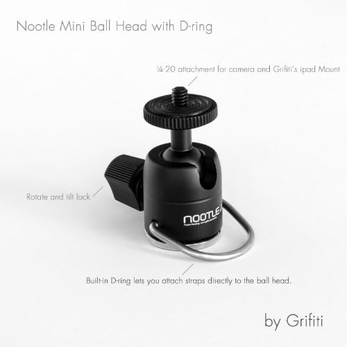 ראש הכדור של Grifiti Nootle D-Ring Mini Ball עובד עם תקעי חצובה של אייפד, מצלמות, מחזיקי אייפון, סוגריים, עמדות