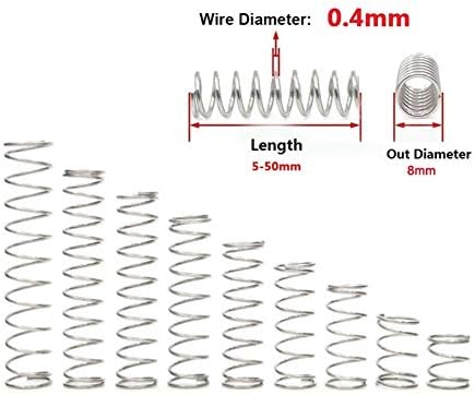 קפיץ דחיסה קפיץ נירוסטה קפיץ תלת מימד מדפסת אביזרים מאפיין קפיץ חוט קפיץ DIA 0.4 ממ חיצוני DIA 8 ממ אורך