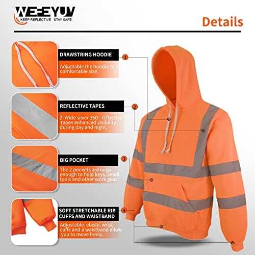 Wefeyuv ראות גבוהה ANSI Class 3 עבודת בטיחות ברדס עם סווטשירטים משקפים סוודרים לגברים