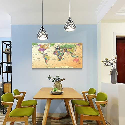 מפת עולם וינטג ' - הדפס אמנות של בד פרימיום - תפאורה לאמנות קיר משרד - תמונה בד נמתחת על מסגרת