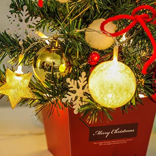 Plplaaoo מיני עץ חג המולד, עץ חג המולד קטן עם אורות חמים וקישוטים תלויים, עץ חג המולד מלאכותי