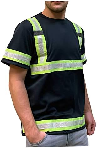 חולצות עבודות בטיחות רפלקטיביות לגברים - נראות גבוהה שרוול קצר חולצות טירוף ANSI Class 3 עם קלטת רפלקטיבית