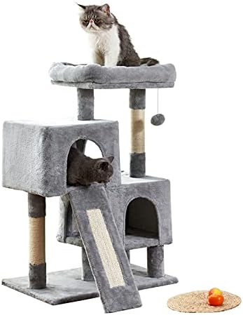 מגדל חתולים, עץ חתול 34.4 אינץ 'עם לוח שריטות, 2 דירות יוקרה, עץ חתול קטן, יציב וקל להרכבה, לחתלתול,