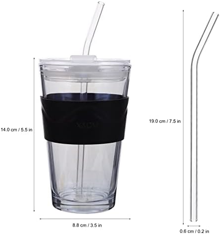 2 יחידות ברור זכוכית ספל עם מכסה וקשיות קרח קפה כוסות עם עור לעטוף מיץ כוס שתיית משקפיים מים חמים זכוכית