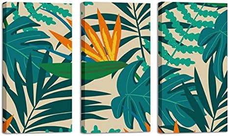 אמנות קיר לסלון, עלים טרופיים צמחים ציור שמן דקורטיבי ממוסגר סט יצירות אמנות מודרניות דקורטיביות מוכנות