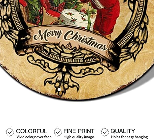 שלט חג מולד שמח בסגנון ויקטוריאני וינטג 'סנטה קלאוס עגול מתכת עגול שלט פח קישוטי תלייה לחג המולד רטרו