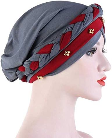 XDSDDS דו-צבעי חרוזים חרוזים כובעי חזייה אביב וסתיו עטיפה מוסלמית כובע טורבן כותנה כותנה פנימית