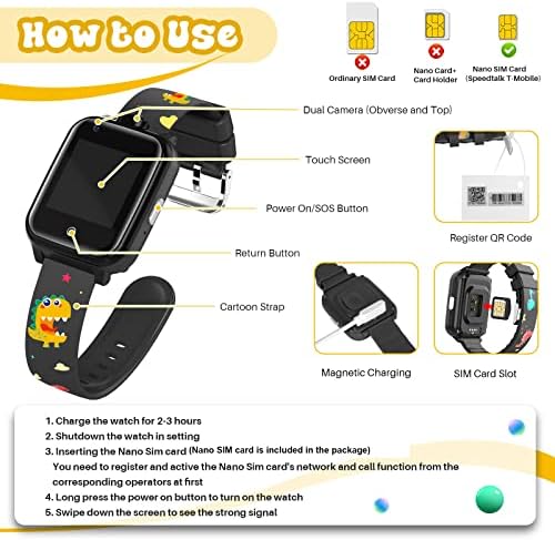 LiveGo שעון חכם לילדים עם כרטיס SIM, שעון Tracker GPS, שעון חכם 4G עם מצלמה כפולה, דו כיווני קול ווידאו שיחת