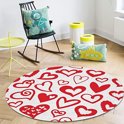 שטיח אזור עגול גדול לחדר שינה בסלון, שטיחים 5ft ללא החלקה לחדר לילדים, יום האהבה אדום אהבה דפוס