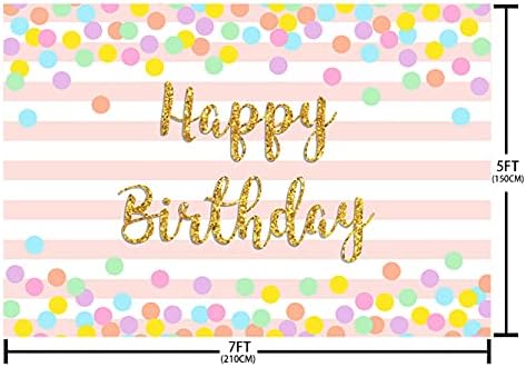 ABLIN 7x5ft תפאורה ליום הולדת שמח לבנות פסים קשת נקודות צבעוניות צילום רקע רקע קישוטים למסיבת יום הולדת