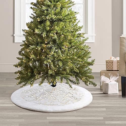 חצאית עץ חג המולד של S-Deal עם גרגרי יער מוזהבים, חצאית עץ קטיפה של 32 אינץ '.