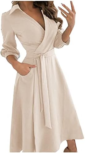 פרגרן אלגנטי שמלה, אופנה נשים מקרית דש מוצק צבע שבעה-חלק שרוול ארוך שמלות