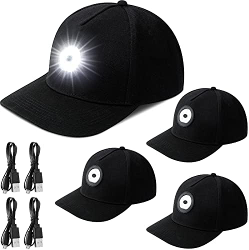 4 מחשבים חדשנות כובע פנס LED LED כובע בייסבול יוניסקס נטענת כובע פנס נטען כובע פנס שחור עם אור מובנה בכובע פנס