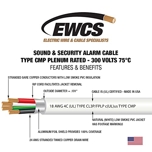 EWCS 18 AWG 4/C COPPER STR CMP המדרג כבל סאונד ואבטחה מוגן - 1000 רגל - EWCS SPEC - מיוצר בארהב!