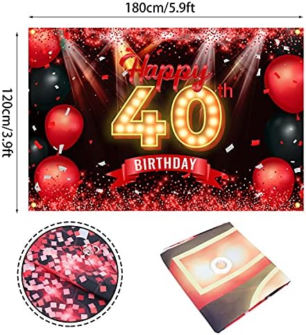 שמח 40 יום הולדת באנר רקע אדום ושחור 40 שנים ישן רקע יום הולדת קישוטי עבור נשים גברים צילום ספקי צד גליטר