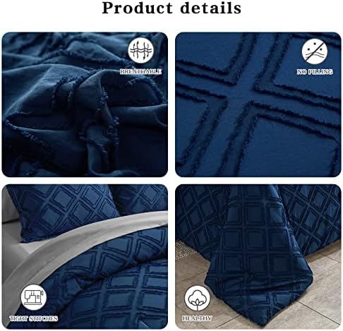 7 חתיכות מיטה מצופה בתיק שמיכת שמיכה עם סדינים עם סדינים כחולים כהה, רכה ורקמה מרופטת בוהו בוהמיאן, צבע אחיד